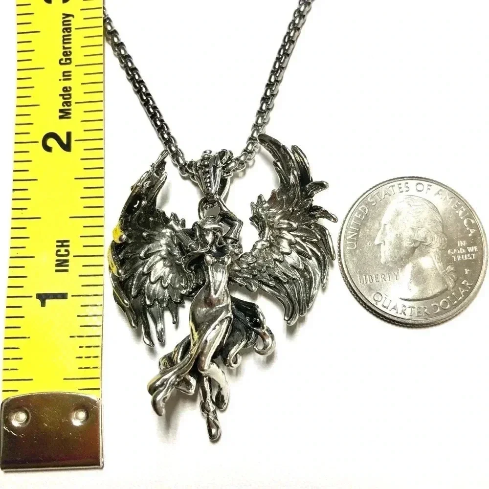 3D Angel Heaven Christian Large Pendant Stainless Steel Silver Necklace New